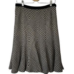 AK Anne Klein Skirt 100% Wool Houndstooth Tan Black Careerwear‎ A-Line Size 8P
